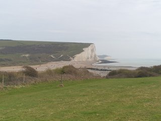 View along the coast of the white cliff buttresses known as the Seven Sisters